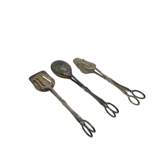 Unbranded Dining Vintage Silver Plated Pastry Serving Tong Set With